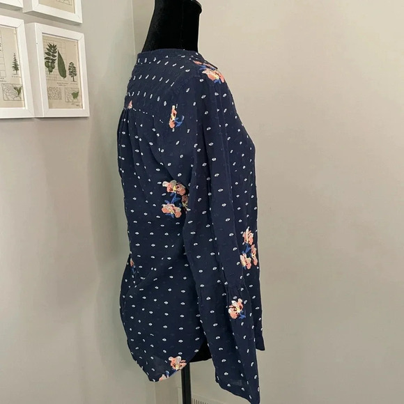 Loft The Softened Shirt Navy Floral Embroidered Button Down Top - Picture 6 of 11
